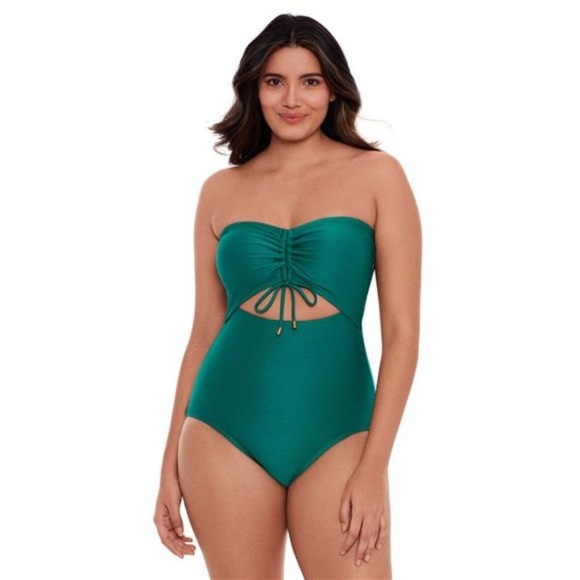 Emerald Green Ribbed Cut Out Swimsuit - Picture 1 of 7